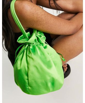 Daisy Street satin grab bag with shoulder strap in green
