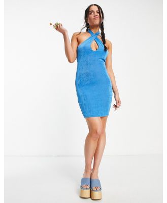 Daisy Street slinky 90s mini dress with cross halter straps in cobalt-Blue