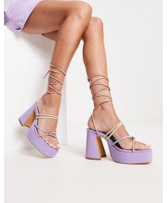 Daisy Street strappy platform heeled sandals in pastel multi