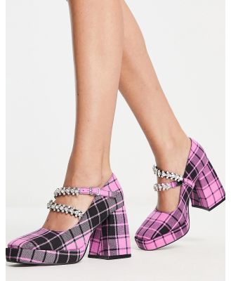 Tammy Girl embellished heeled loafers in pink check print