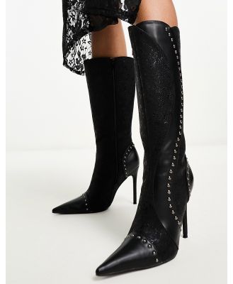 Daisy Street wavy studded knee boots in black