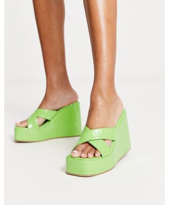Daisy Street wedge crossover mules in green