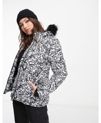 Dare 2b Glamorize III ski jacket in monochrome leopard print-White