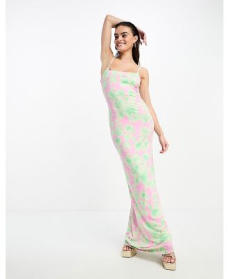 Day 6 square neck bodycon maxi dress in blurred pink and lime floral-Multi