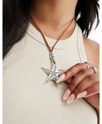 DesignB London brown cord necklace with starfish pendant in silver