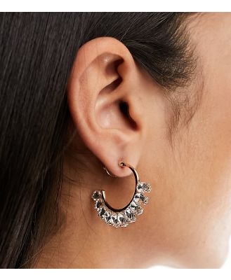 DesignB London crystal charm stud hoop earrings in gold