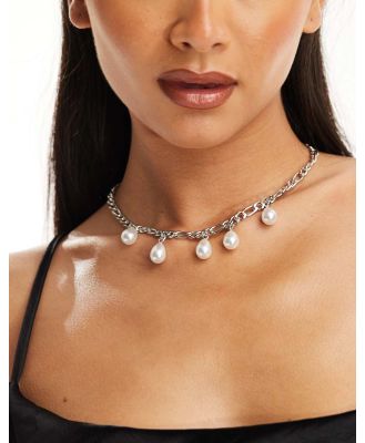 DesignB London figaro chain necklace with pearl charms in silver