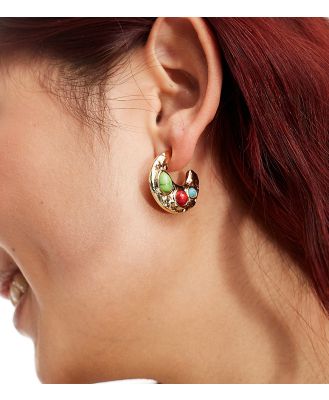 DesignB London hoop earrings with incrusted natural stones-White