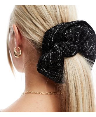 DesignB London oversized tweed hair scrunchie in black