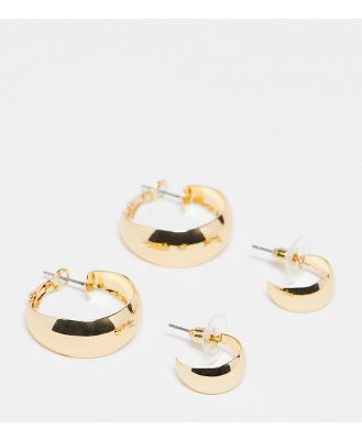 DesignB London pack of 2 thick hoop earrings in gold