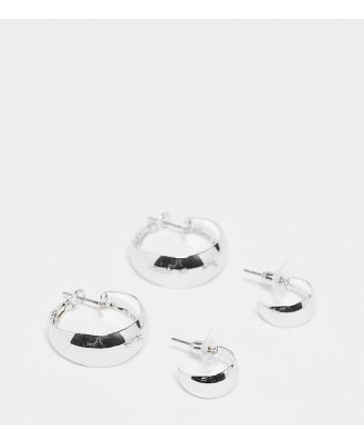DesignB London pack of 2 thick hoop earrings in silver