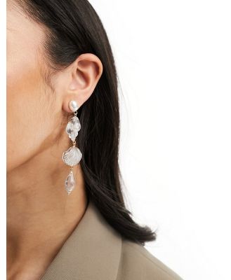DesignB London pearl shell drop earrings in gold-White