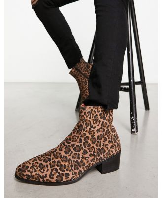 Devil's Advocate heeled cuban boots in leopard-Black