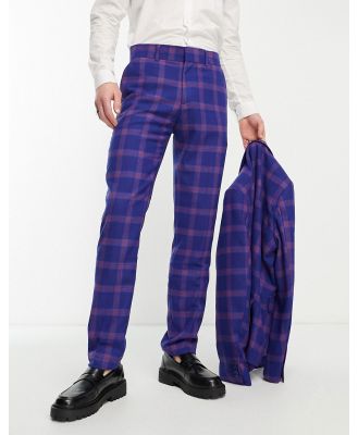 Devil's Advocate high waisted suit pants in blue check