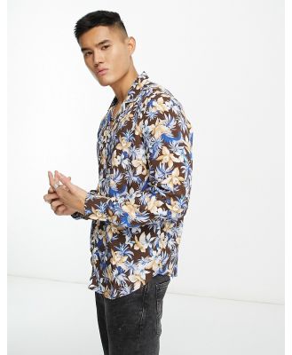 Devil's Advocate long sleeve revere collar shirt in blue floral