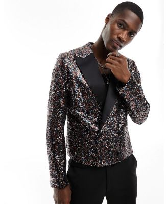Devil's Advocate multi sequin slim cropped double breasted suit jacket