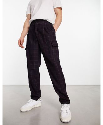 Devil's Advocate oversized checked cargo pants in burgundy-Red