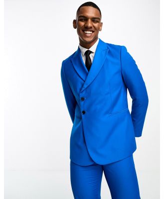 Devil's Advocate slim fit royal blue double breasted peak lapel suit jacket