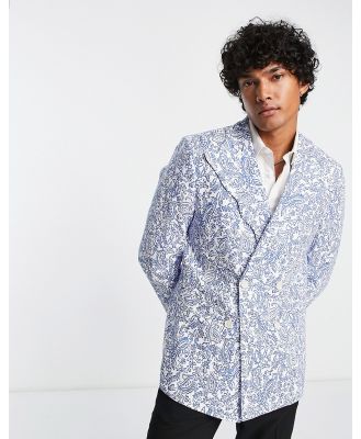 Devil's Advocate super skinny suit jacket with scallop lapel in blue paisley