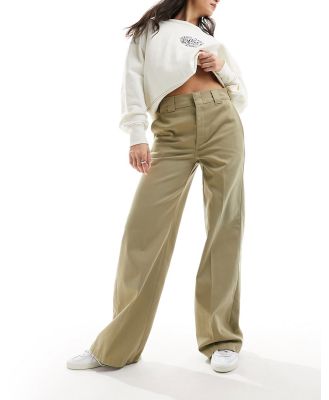 Dickies wide leg work pants in beige tan-Neutral
