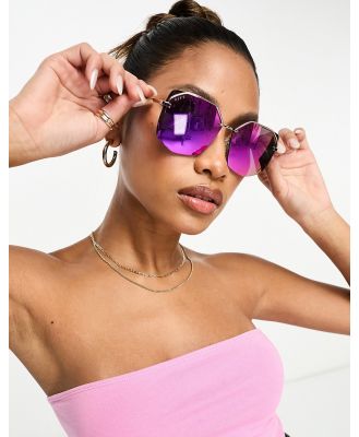 DIFF Bree hexagonal festival sunglasses in gold with pink mirrored lens