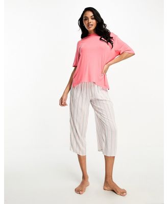 DKNY Sleepwear capri pyjama set in white and pink stripe