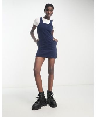 DTT Dawn cord pinafore dress with zip back in navy