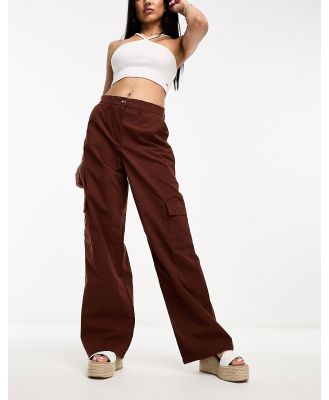 DTT Del high waisted cargo pants in chocolate brown