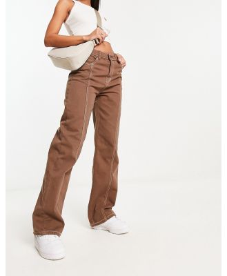 DTT Kim wide leg jean with contrast stitch seam detail in brown