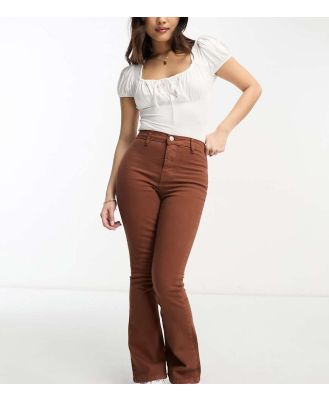 DTT Petite Bianca high waisted wide leg disco jeans in chocolate-Brown