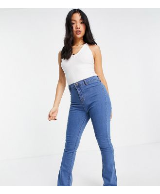 DTT Petite Bianca high waisted wide leg disco jeans in mid blue