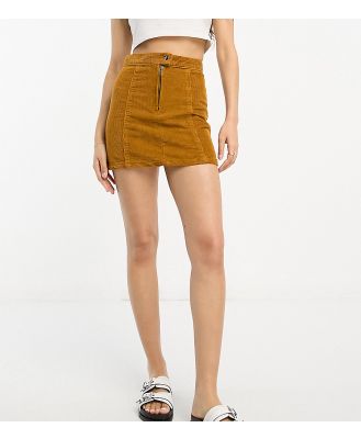 DTT Petite Edith cord a-line mini skirt with pockets in tan-Brown