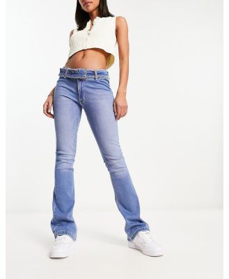 DTT Phoebe belted low rise wide leg jeans in light wash blue