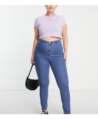 DTT Plus Chloe high waisted disco stretch skinny jeans in mid wash blue