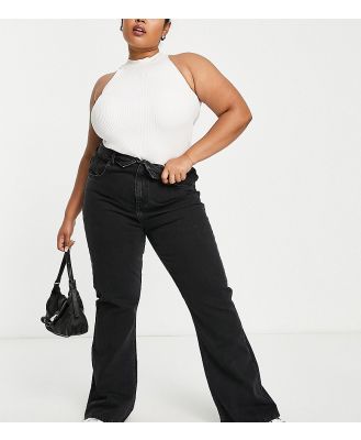 DTT Plus wide leg jeans with folded waist in washed black