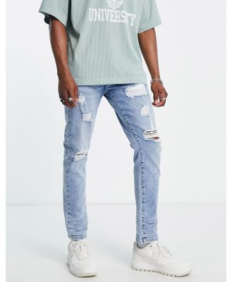 DTT slim fit extreme rip jeans in light blue