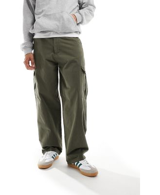 Dr Denim Kobe cargo baggy fit mid waist pants in thyme khaki-Green