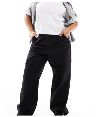 Dr Denim Plus Donna Cargo wide straight fit cargo pants in black