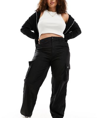 Dr Denim Plus Faye nylon cargo pants in black chrome