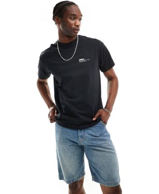 Dr Denim Trooper American 90s cut relaxed fit t-shirt with world traveller graphic back print in off black