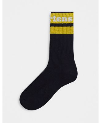 Dr Martens Athletic logo sock in black with yellow stripes-White