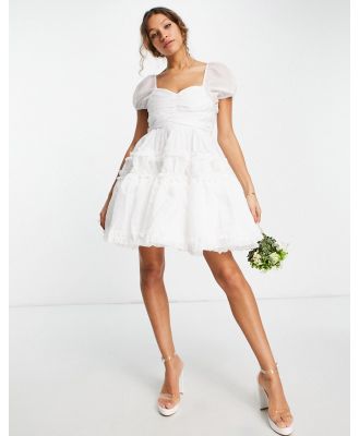 Dream Sister Jane bridal short sleeve organza puff mini dress-White