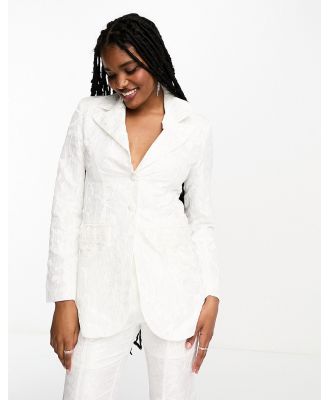 Dream Sister Jane Bridal tailored fit floral jacquard blazer suit in ivory (part of a set)-White