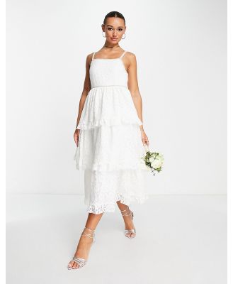 Dream Sister Jane Bridal tiered midi dress in lace with pearl details-White