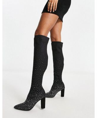 Dune London pointed toe heeled knee boots in black