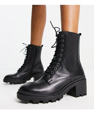 Dune London Wide Fit cleated lace up heeled boots in black