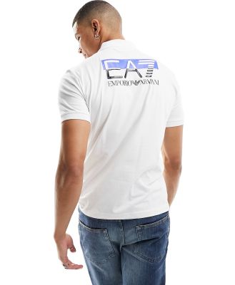 EA7 back print short sleeve polo shirt in white