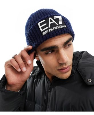 EA7 logo beanie in navy-Black