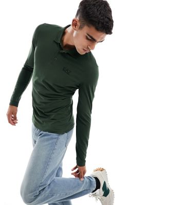 EA7 long sleeve polo shirt in khaki-Green