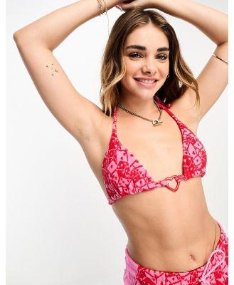 Easy Tiger towelling mini bralet top in lady luck print (part of a set)-Pink